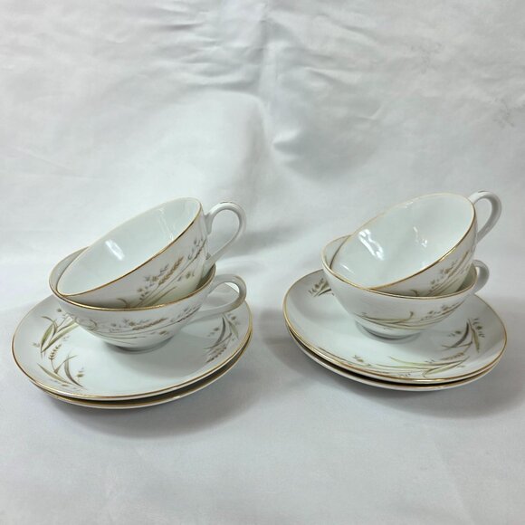 FOUR Fine China of Japan Golden Harvest Cup & Saucer Sets Gold Wheat Sprays - Picture 1 of 15